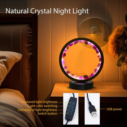 Runyansghi Amethyst Night Lamp 8.6'' Natural Healing Crystal Bedside USB Port 3 Colours Dimming Mode Bedroom Suitable Light for Living Room Office Home Decor Ideal Gift